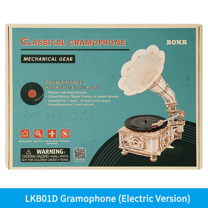 Robotime | ROKR | Hand Crank Classic Gramophone Wooden | Hobby Kits & DIY Collectibles | 3D Assemble Kits