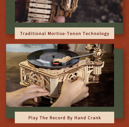 Robotime | ROKR | Hand Crank Classic Gramophone Wooden | Hobby Kits & DIY Collectibles | 3D Assemble Kits