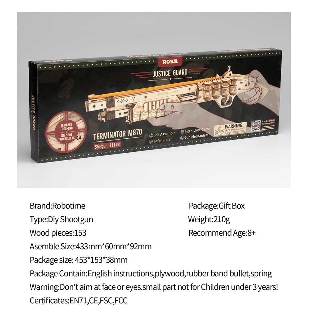 Robotime | ROKR | Justice Guard | Terminator M870 | Hobby Kits & DIY Collectibles | 3D Assemble Kits