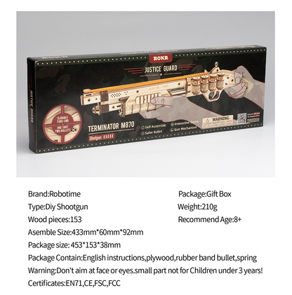 Robotime | ROKR | Justice Guard | Terminator M870 | Hobby Kits & DIY Collectibles | 3D Assemble Kits