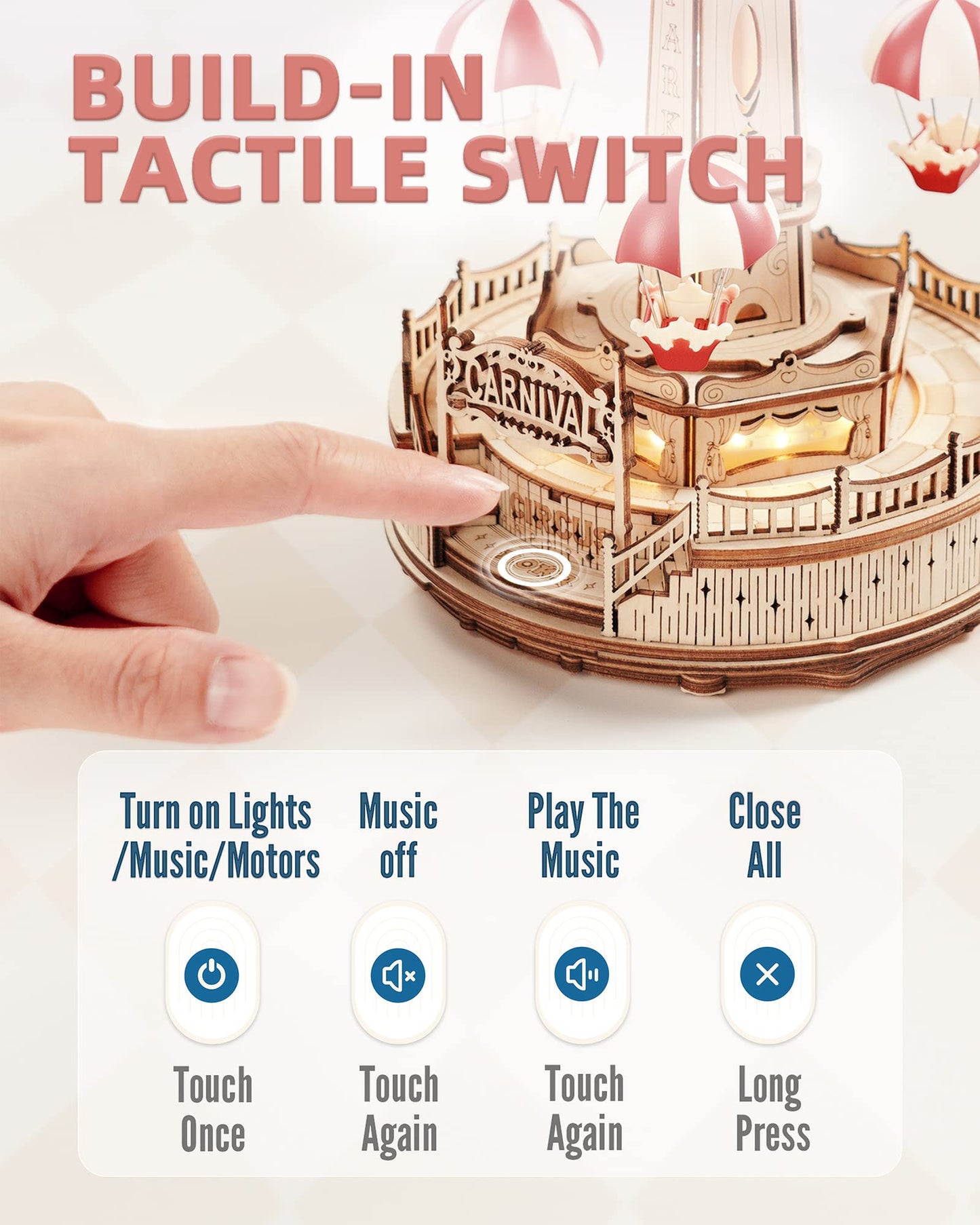 Robotime | ROKR | Magic Amusement Park | Parachute Tower | Hobby Kits & DIY Collectibles | 3D Assemble Kits