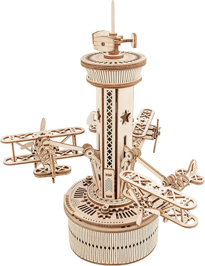 Robotime | ROKR | Mechanical Music Box | Airplane Control Tower | Hobby Kits & DIY Collectibles | 3D Assemble Kits