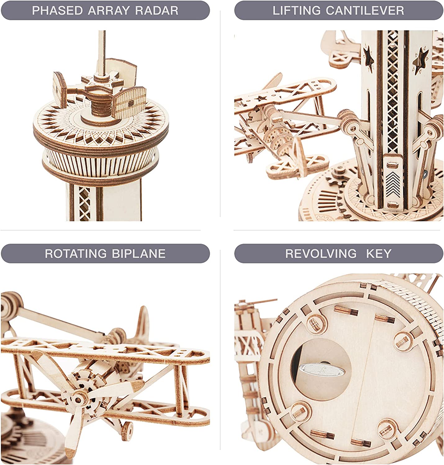 Robotime | ROKR | Mechanical Music Box | Airplane Control Tower | Hobby Kits & DIY Collectibles | 3D Assemble Kits