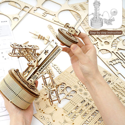 Robotime | ROKR | Mechanical Music Box | Airplane Control Tower | Hobby Kits & DIY Collectibles | 3D Assemble Kits