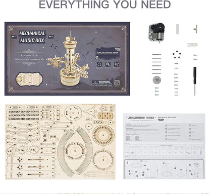 Robotime | ROKR | Mechanical Music Box | Airplane Control Tower | Hobby Kits & DIY Collectibles | 3D Assemble Kits