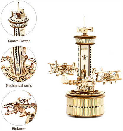 Robotime | ROKR | Mechanical Music Box | Airplane Control Tower | Hobby Kits & DIY Collectibles | 3D Assemble Kits