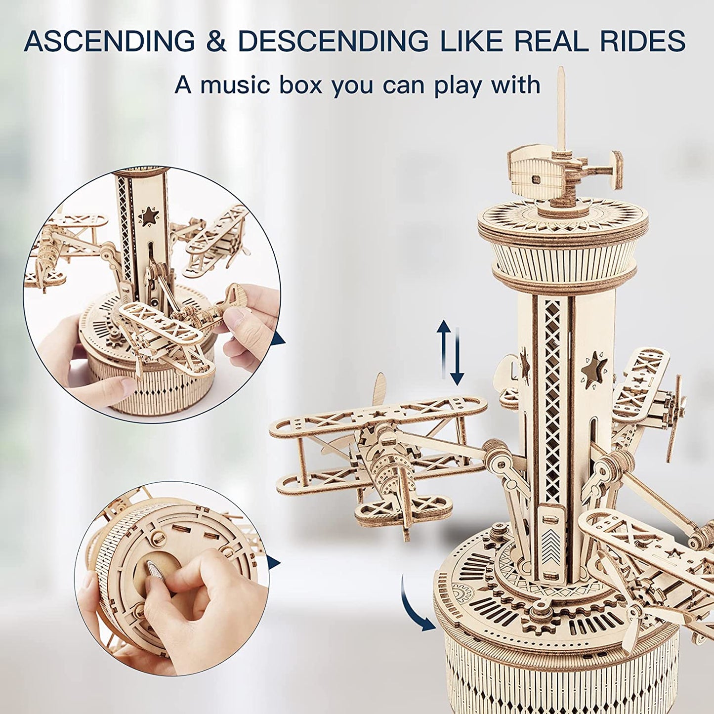Robotime | ROKR | Mechanical Music Box | Airplane Control Tower | Hobby Kits & DIY Collectibles | 3D Assemble Kits