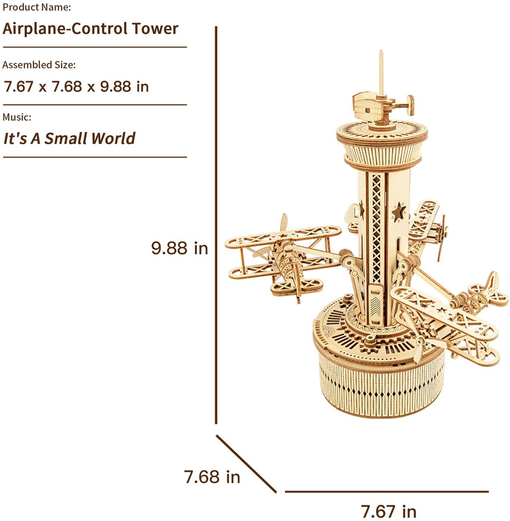 Robotime | ROKR | Mechanical Music Box | Airplane Control Tower | Hobby Kits & DIY Collectibles | 3D Assemble Kits