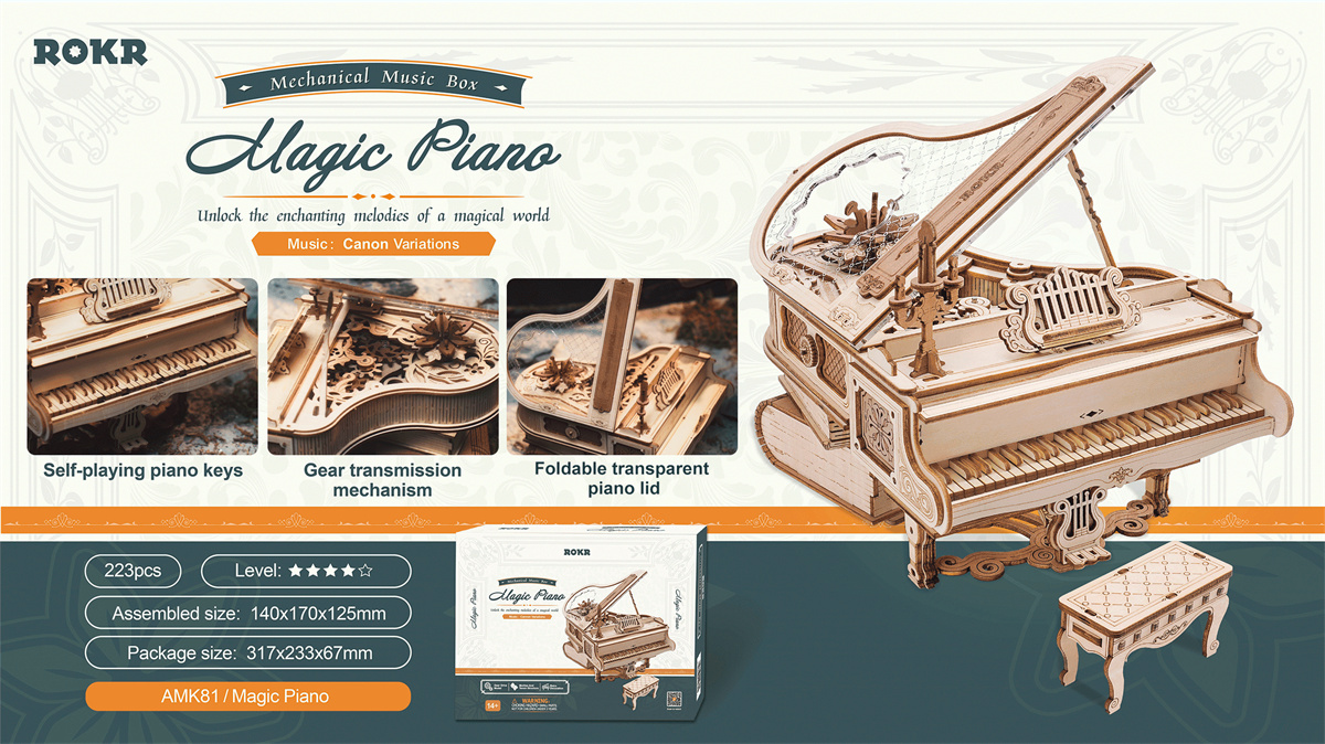Robotime | ROKR | Mechanical Music Box | Magic Piano | Hobby Kits & DIY Collectibles | 3D Assemble Kits