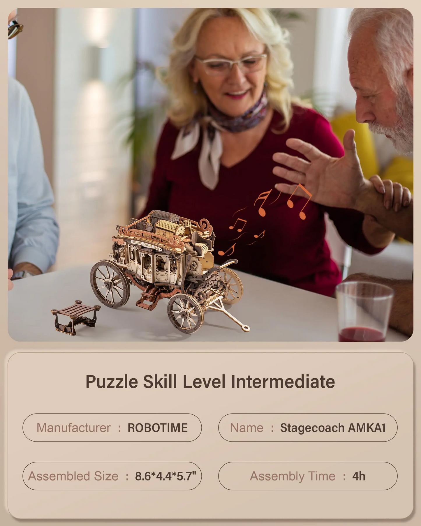 Robotime | ROKR | Mechanical Music Box | Stagecoach | Hobby Kits & DIY Collectibles | 3D Assemble Kits