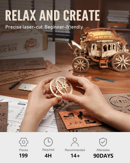 Robotime | ROKR | Mechanical Music Box | Stagecoach | Hobby Kits & DIY Collectibles | 3D Assemble Kits
