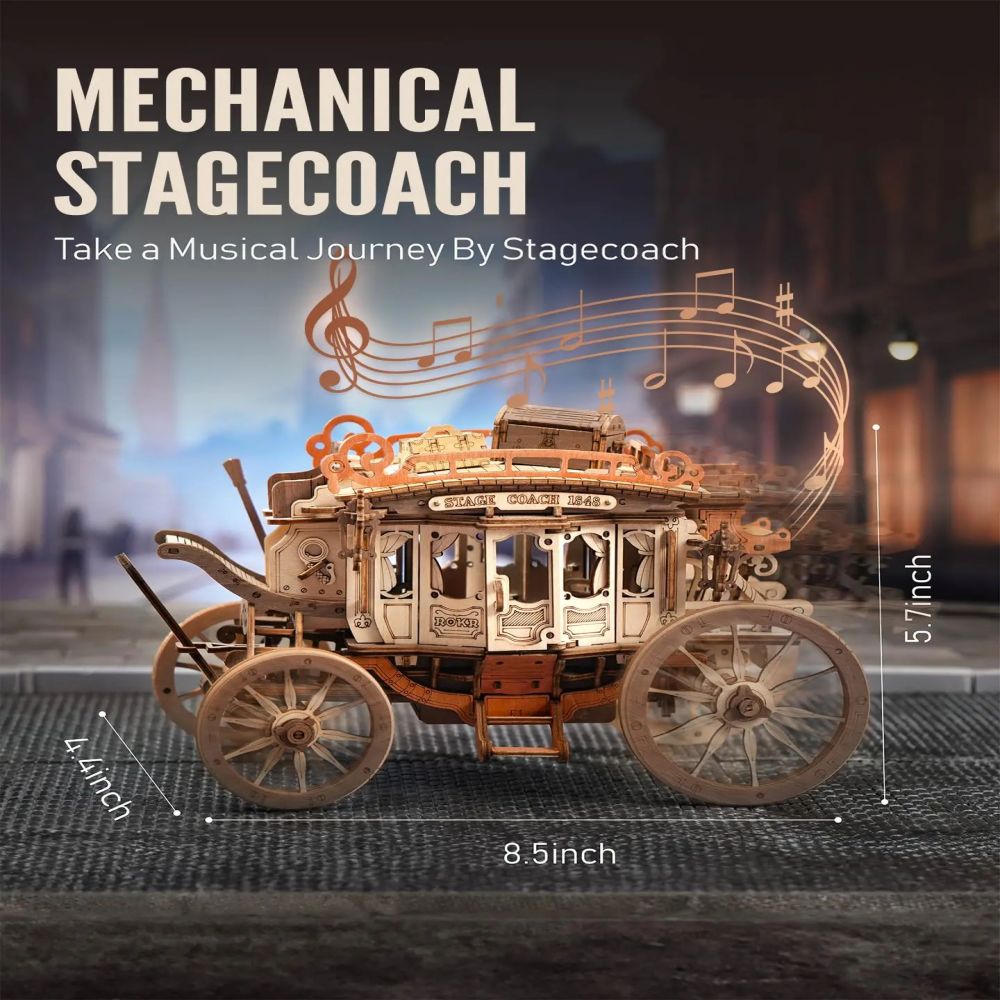 Robotime | ROKR | Mechanical Music Box | Stagecoach | Hobby Kits & DIY Collectibles | 3D Assemble Kits
