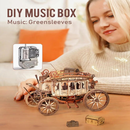 Robotime | ROKR | Mechanical Music Box | Stagecoach | Hobby Kits & DIY Collectibles | 3D Assemble Kits