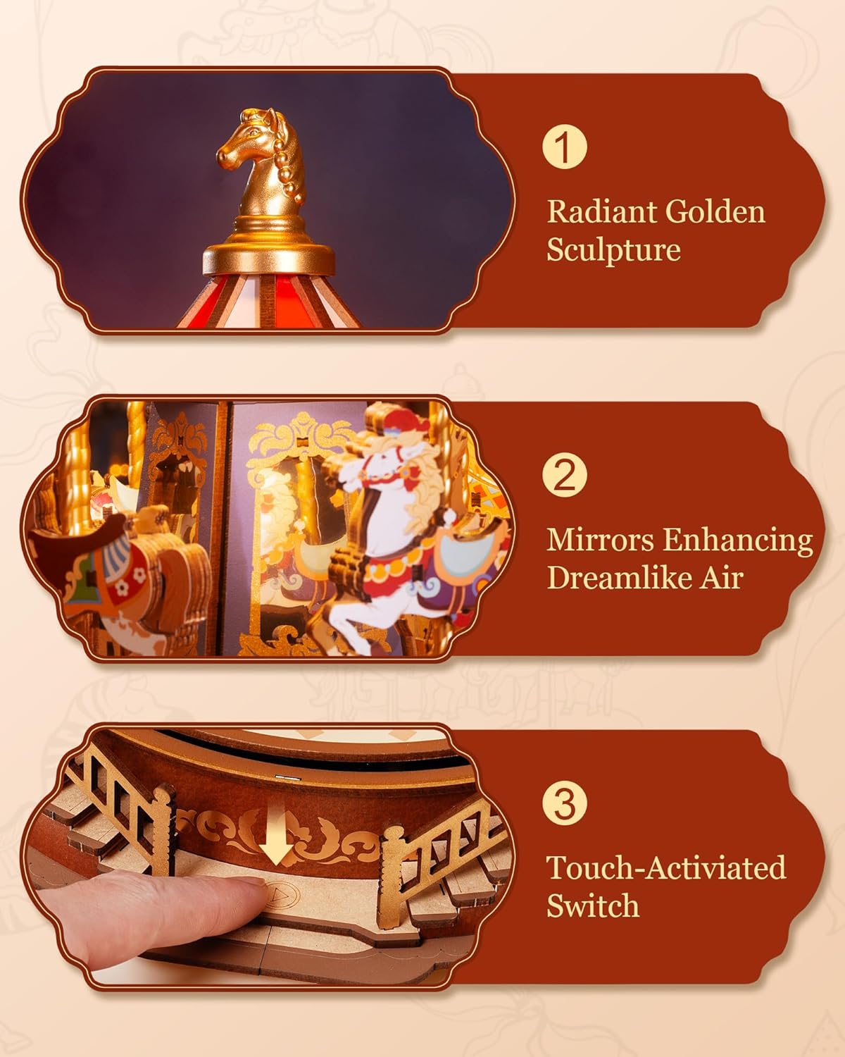 Robotime | ROKR | Music Dreamer | Classic Carousel Music Box | Hobby Kits & DIY Collectibles | 3D Assemble Kits