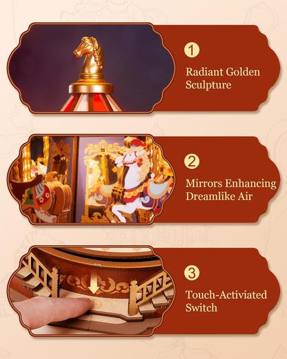 Robotime | ROKR | Music Dreamer | Classic Carousel Music Box | Hobby Kits & DIY Collectibles | 3D Assemble Kits