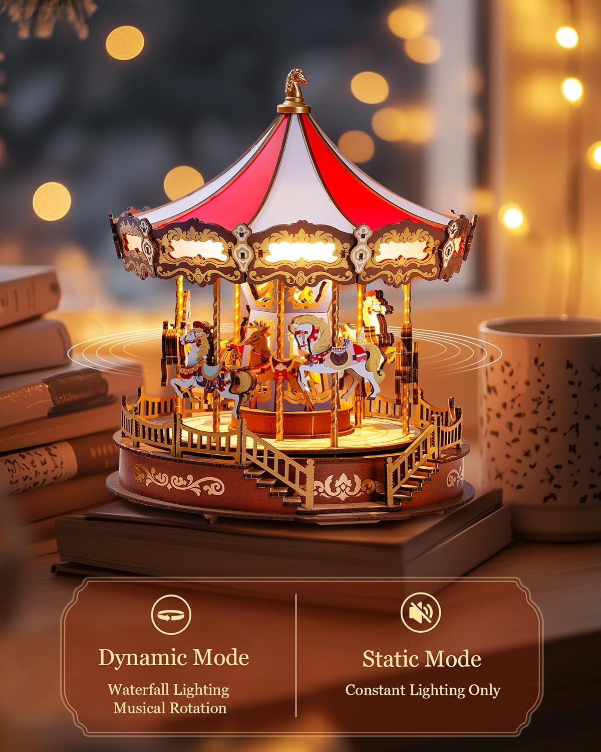 Robotime | ROKR | Music Dreamer | Classic Carousel Music Box | Hobby Kits & DIY Collectibles | 3D Assemble Kits
