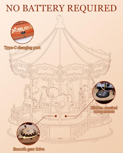 Robotime | ROKR | Music Dreamer | Classic Carousel Music Box | Hobby Kits & DIY Collectibles | 3D Assemble Kits