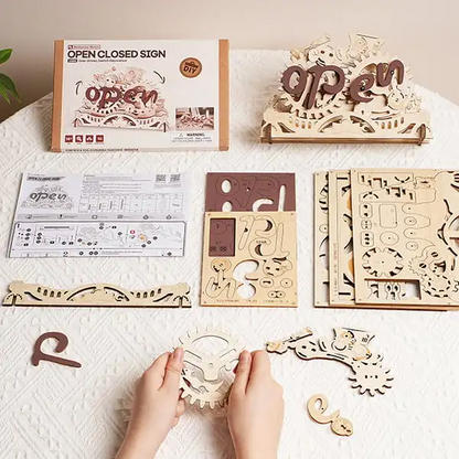 Robotime | ROKR | Open Closed Sign 3D Wooden Puzzle | Hobby Kits & DIY Collectibles | 3D Assemble Kits