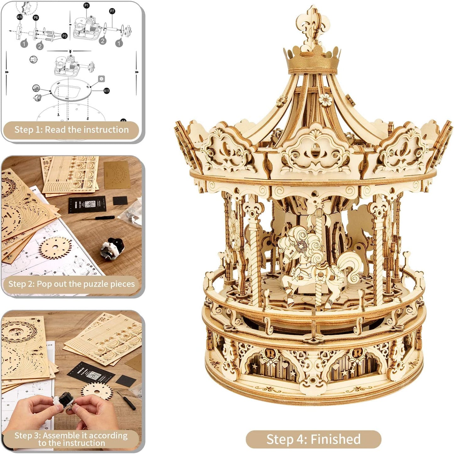 Robotime | ROKR | Romantic Carousel | Hobby Kits & DIY Collectibles | 3D Assemble Kits