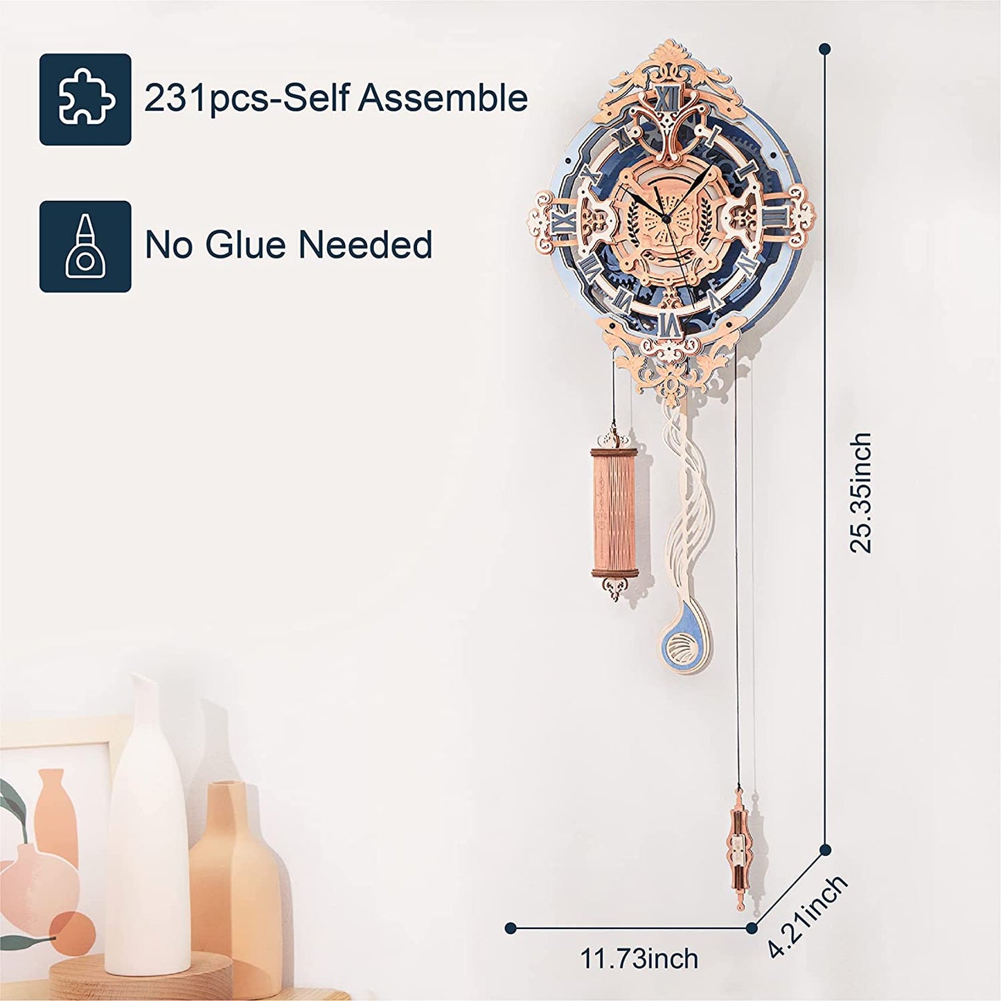 Robotime | ROKR | Time Art | Romantic Notes Wall Clock | Hobby Kits & DIY Collectibles | 3D Assemble Kits