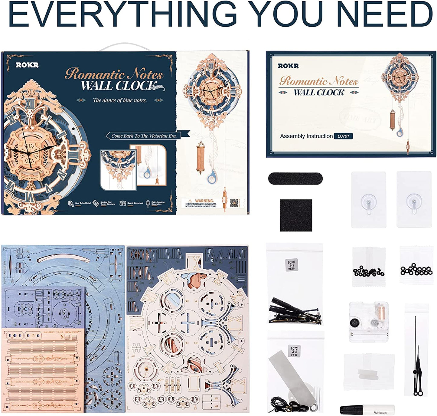 Robotime | ROKR | Time Art | Romantic Notes Wall Clock | Hobby Kits & DIY Collectibles | 3D Assemble Kits