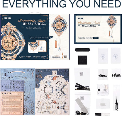 Robotime | ROKR | Time Art | Romantic Notes Wall Clock | Hobby Kits & DIY Collectibles | 3D Assemble Kits
