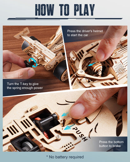 Robotime | ROKR | Wooden Racing Car | Hobby Kits & DIY Collectibles | 3D Assemble Kits