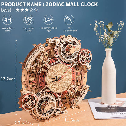 Robotime | ROKR | Time Art | Zodiac Wall Clock | Hobby Kits & DIY Collectibles | 3D Assemble Kits
