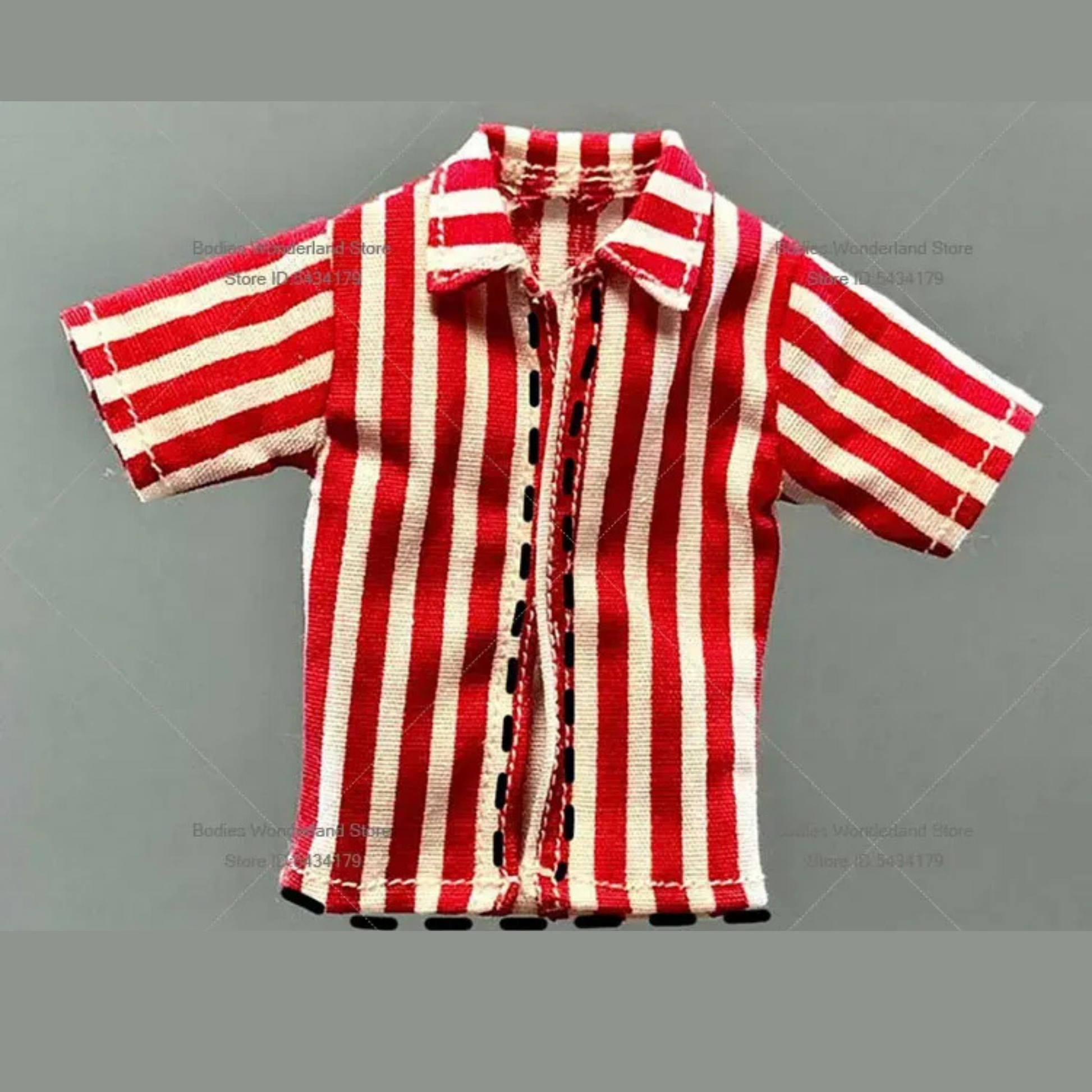 Red and white striped shirt on a gray background