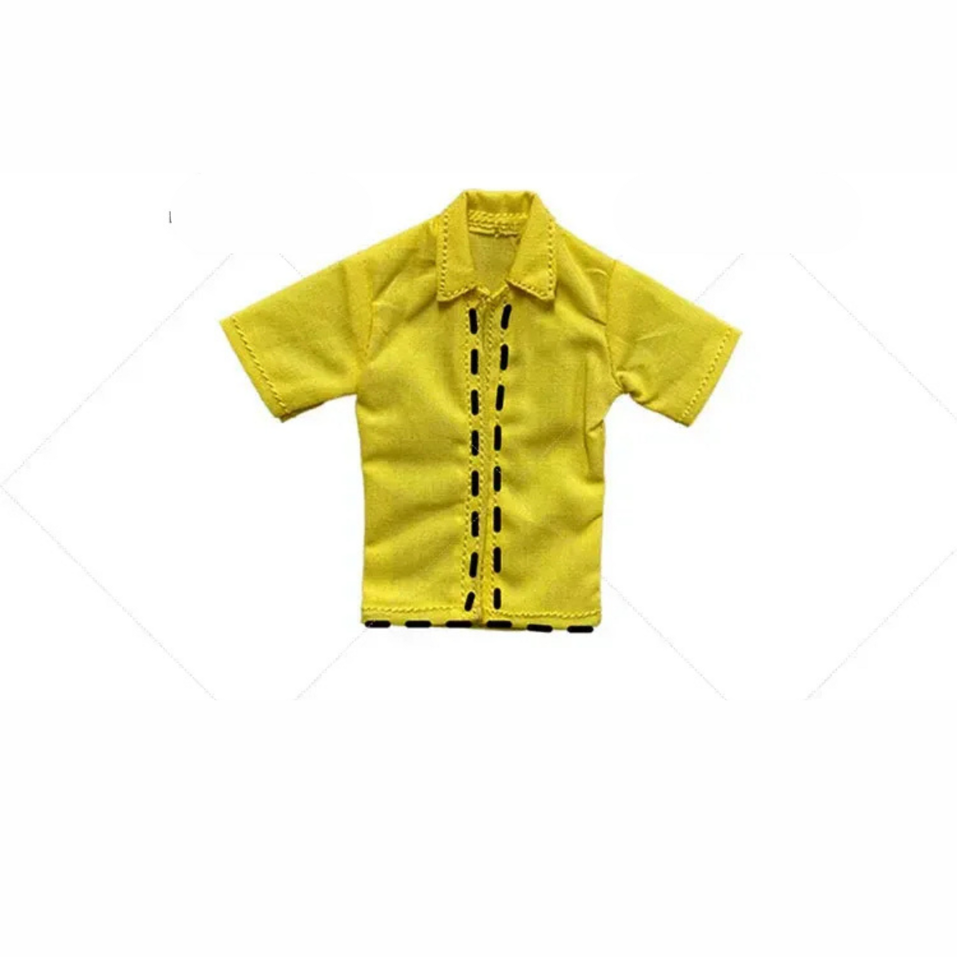 Yellow shirt with black buttons on a white background