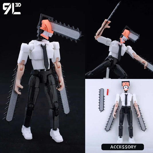 Action figure with chainsaw accessory on a black background