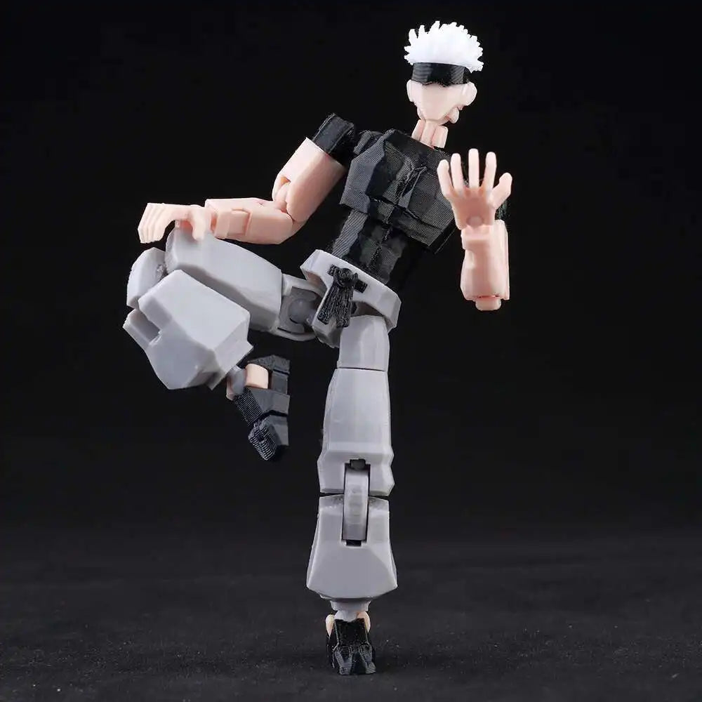 Mechanical figure with a black and gray color scheme on a black background