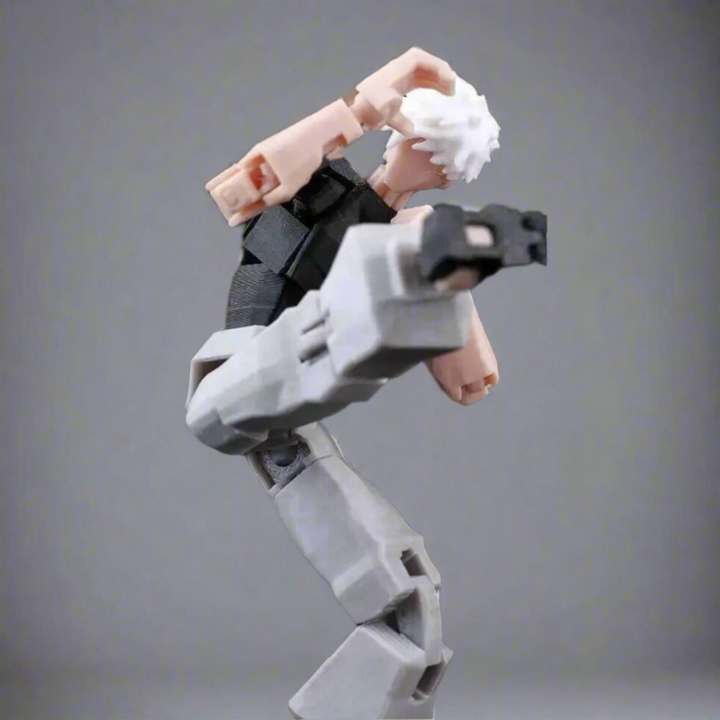 Close-up of a mechanical arm and hand model on a black background