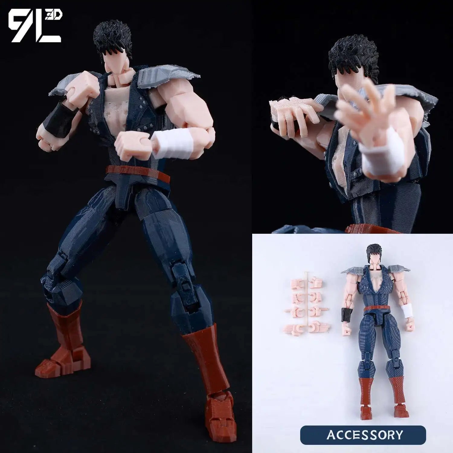 Action figure with multiple poses and accessories on a white background