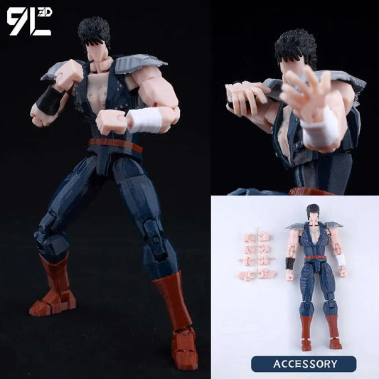 Action figure with multiple poses and accessories on a white background