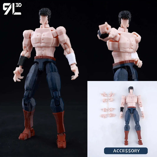 Muscular action figure with interchangeable parts on a black background