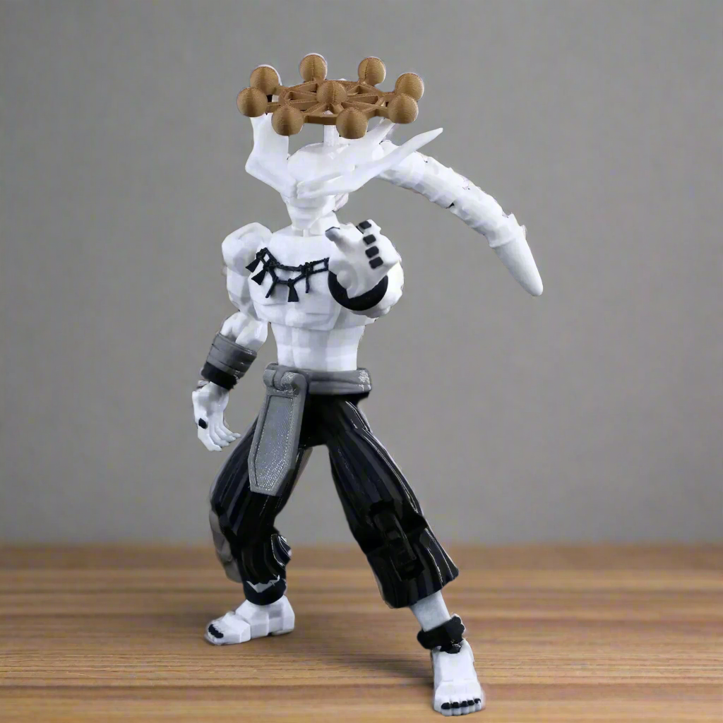 Action figure with a crown on a black background
