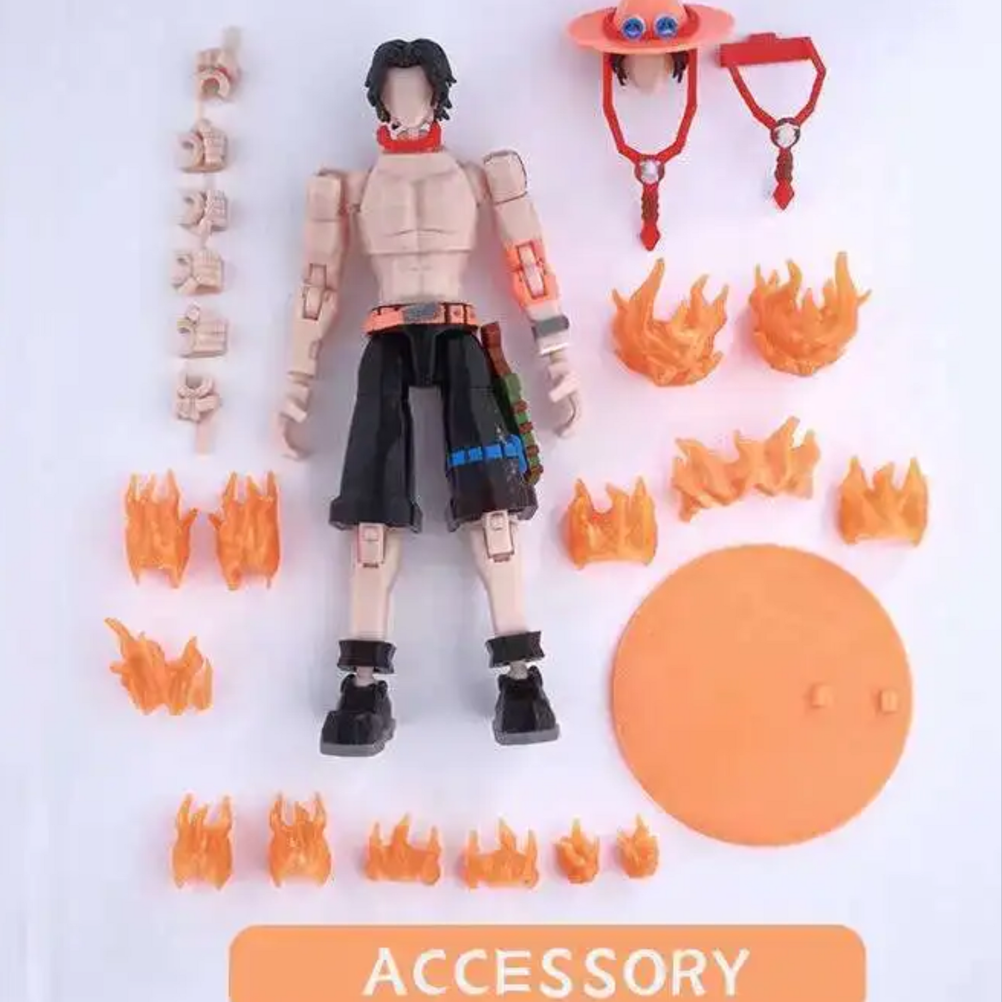 Action figure with various accessories on a white background