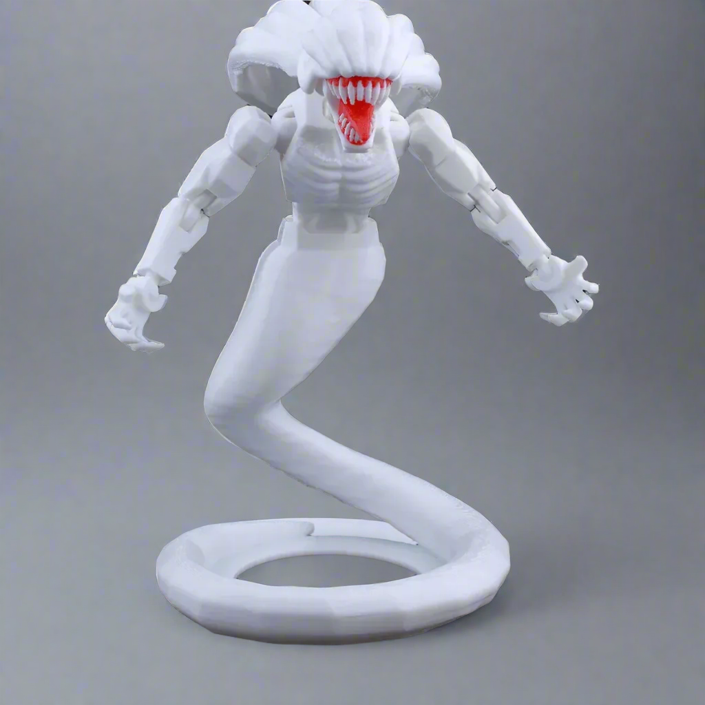 White creature figure with red mouth on a gray background