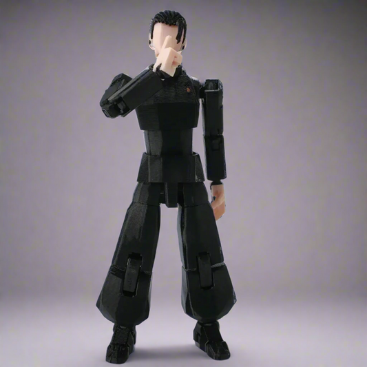 Black action figure with a white background