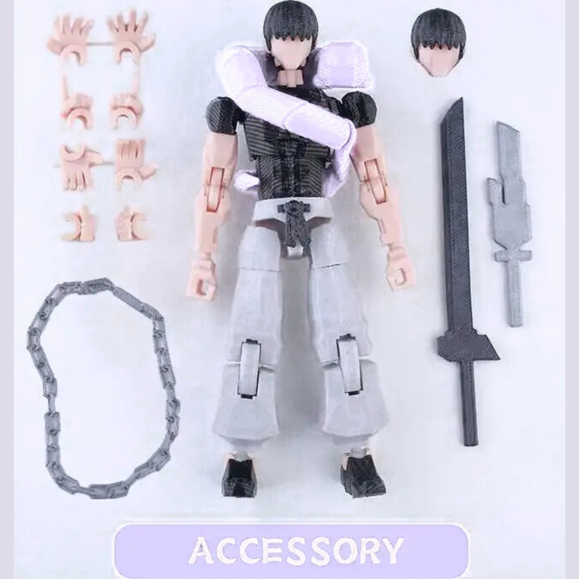 Action figure with accessories on a white background