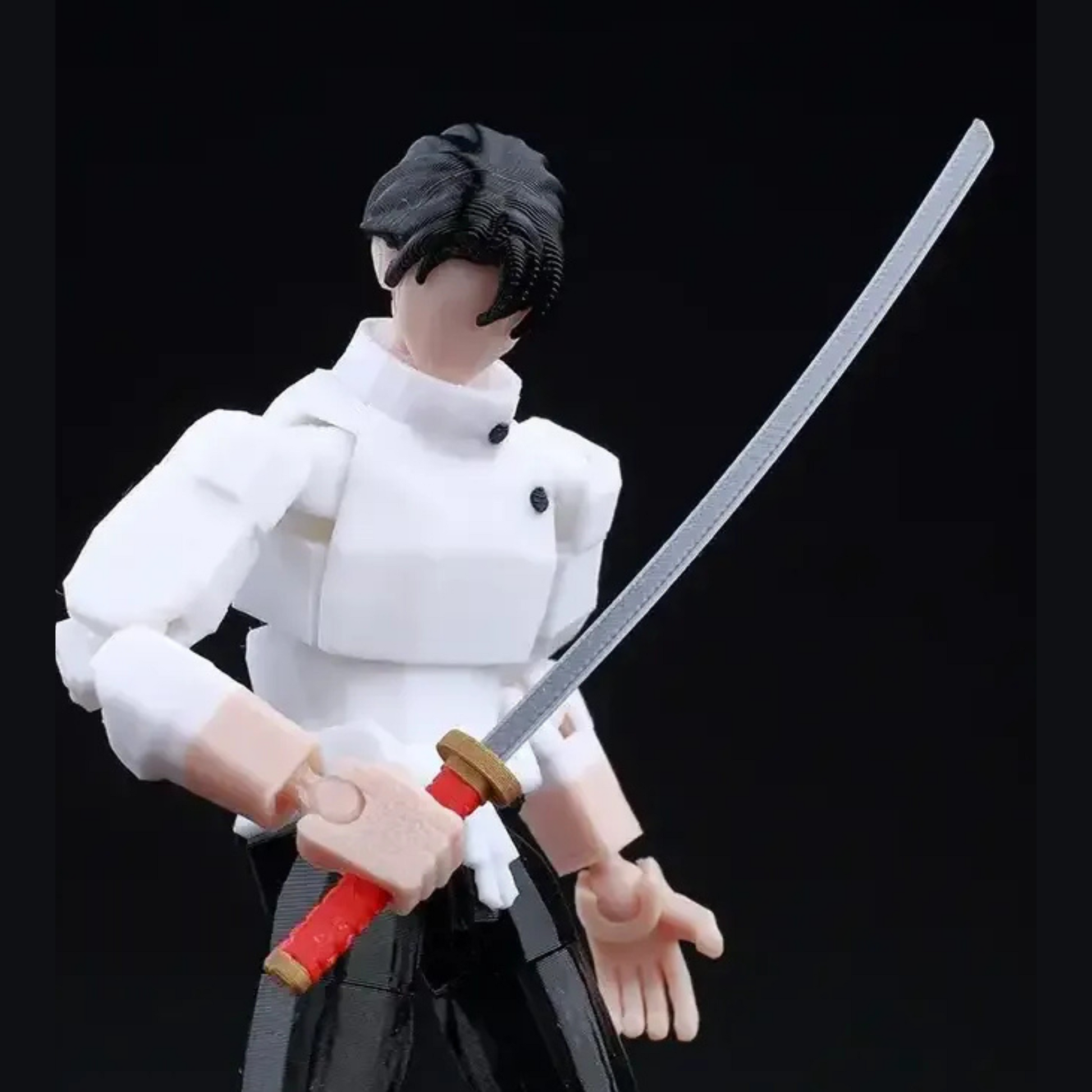 Figure holding a sword against a black background