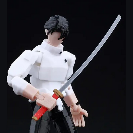 Figure holding a sword against a black background