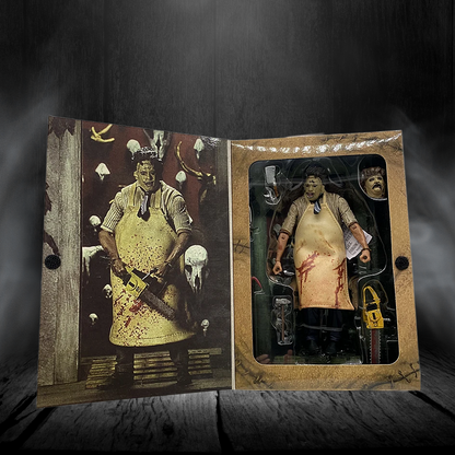 Action figure in packaging with a dark, smoky background