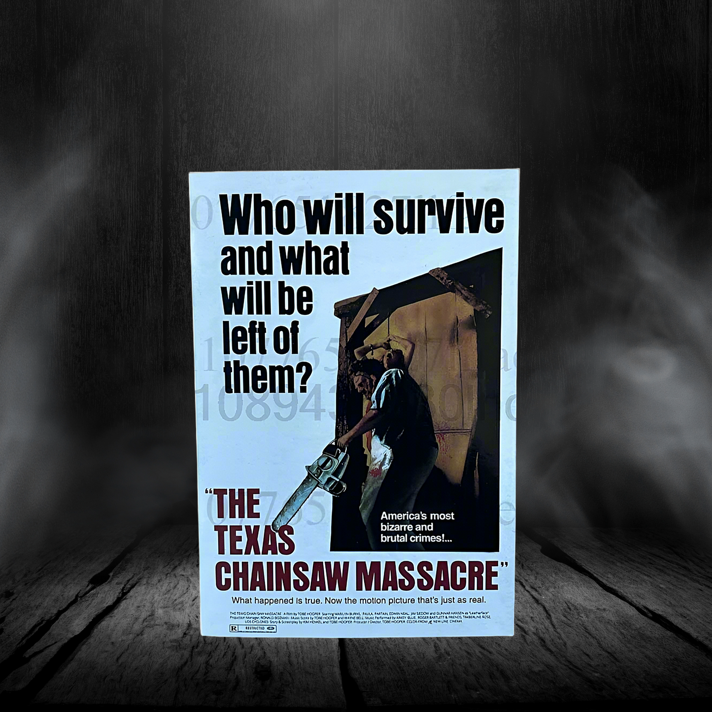 Movie poster for 'The Texas Chainsaw Massacre' on a dark background