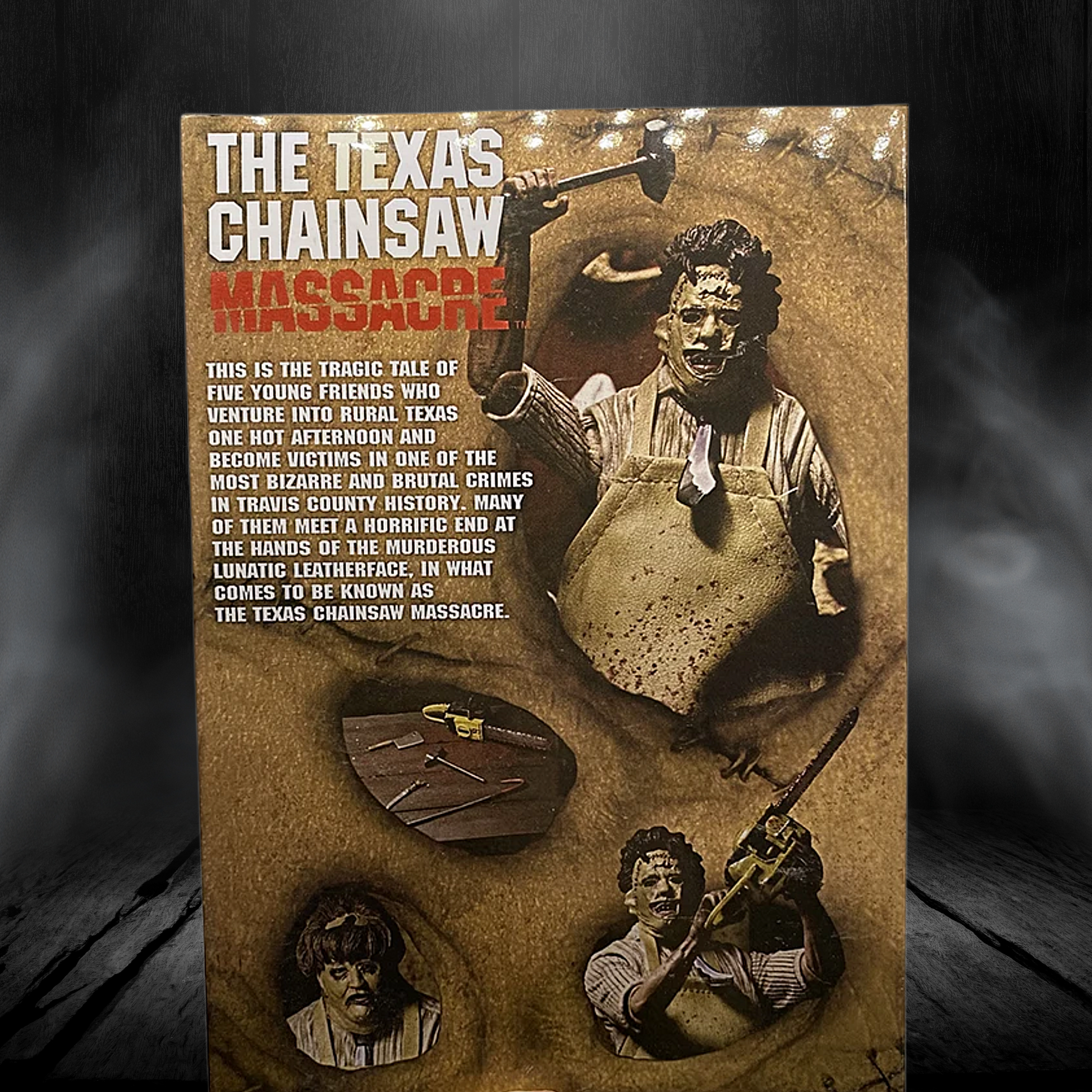 Poster for 'The Texas Chainsaw Massacre' with a vintage-style design featuring a person in an apron and text.