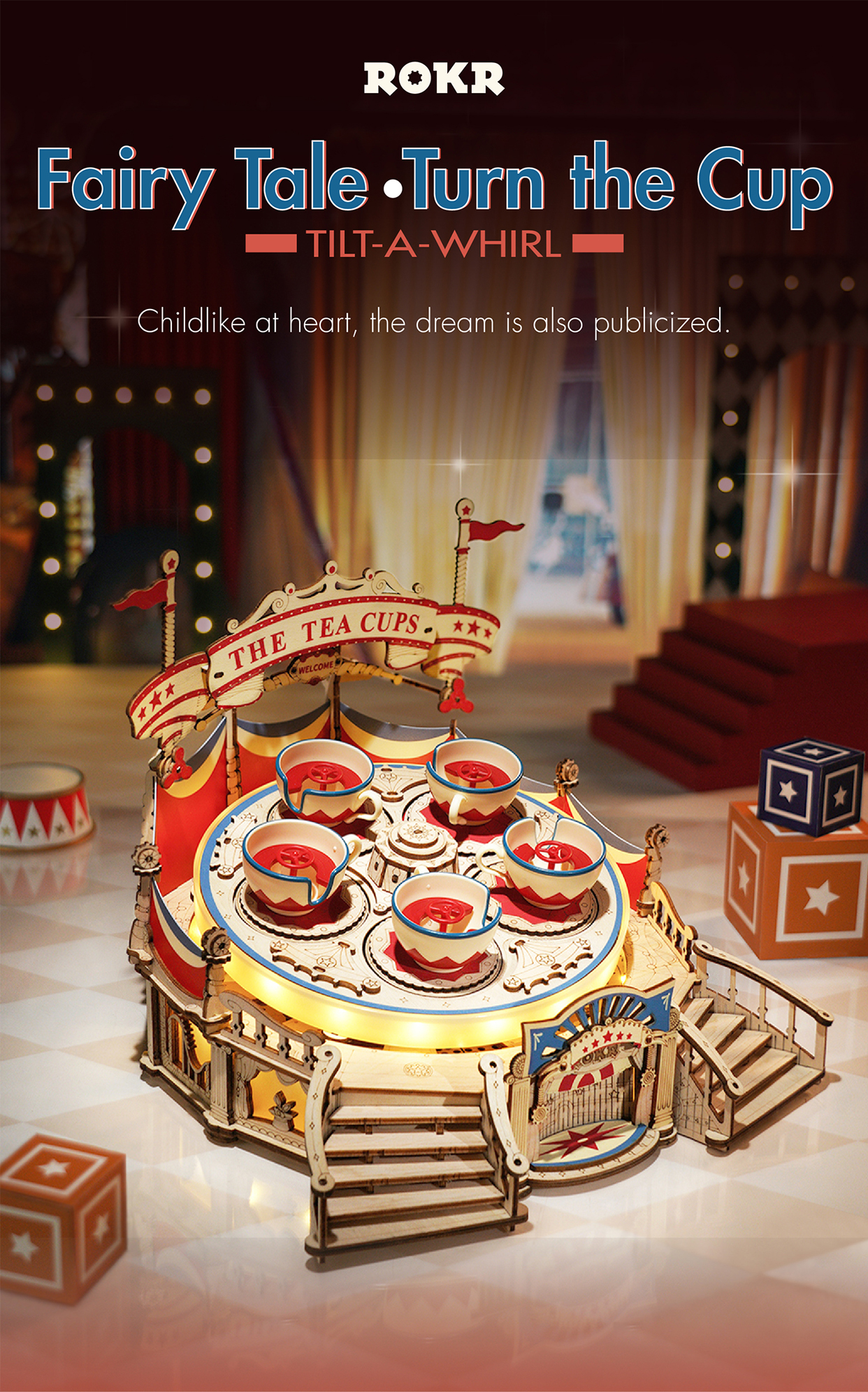 Robotime | ROKR | Magic Amusement Park | Tilt-A-Whirl Music Box | Hobby Kits & DIY Collectibles | 3D Assemble Kits