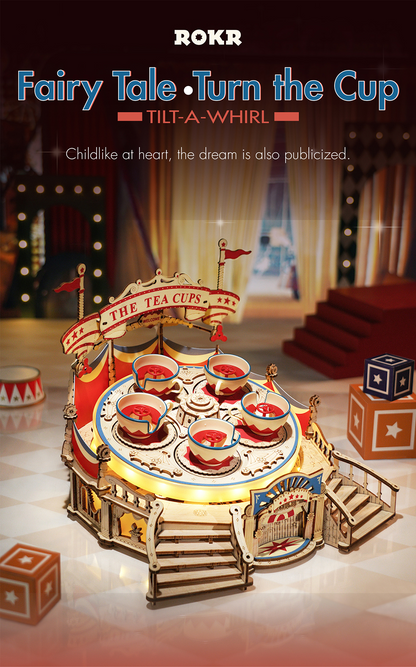 Robotime | ROKR | Magic Amusement Park | Tilt-A-Whirl Music Box | Hobby Kits & DIY Collectibles | 3D Assemble Kits