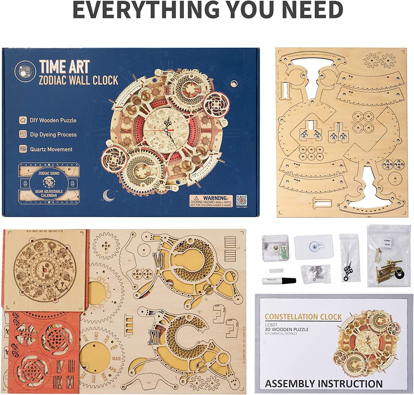 Robotime | ROKR | Time Art | Zodiac Wall Clock | Hobby Kits & DIY Collectibles | 3D Assemble Kits