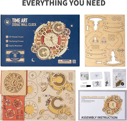 Robotime | ROKR | Time Art | Zodiac Wall Clock | Hobby Kits & DIY Collectibles | 3D Assemble Kits